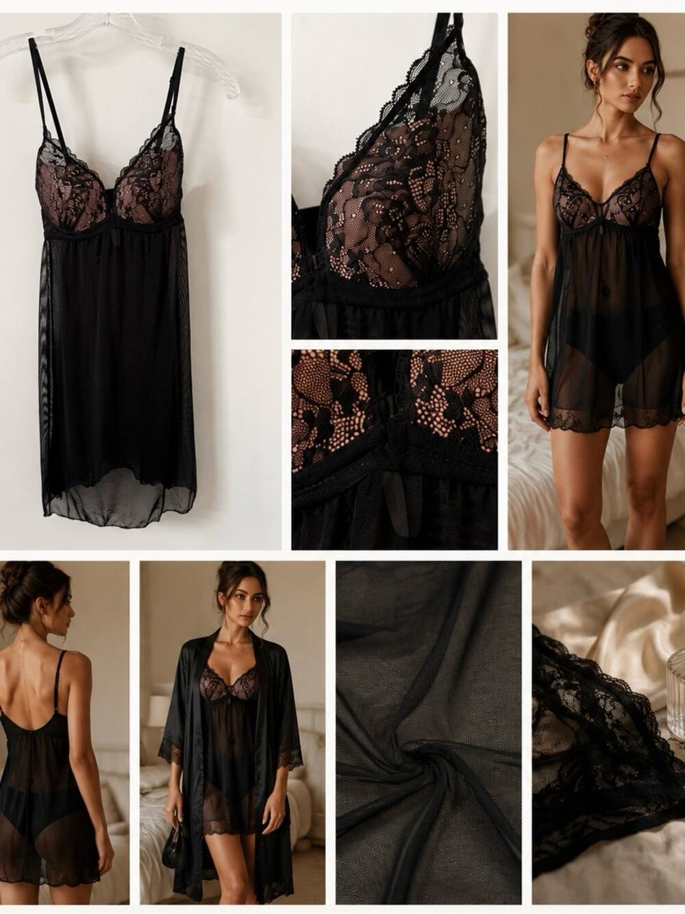 Forever 21 Black Pink Lace Sheer Lingerie Slip Dress Sz M Adjustable Straps